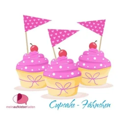 26 selbstklebende Cupcake Deko | Wimpel | Herzchen
