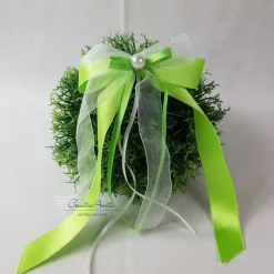 10 St. Autoschleifen APFELGRÜN mit WEIß oder CREME Antennenschleifen Autoschmuck zur Hochzeit