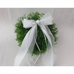 10 St. Autoschleifen in SILBER mit WEISS oder CREME - Weihnachtsschleifen - Antennenschleifen zur Hochzeit