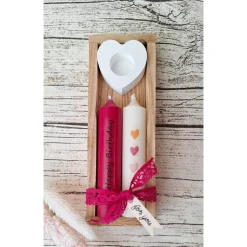 2 Stabkerzen mit Halter im Set in einer Eichen-Holzbox ~ Kerzen "Happy Birthday" ~ Deko Kerze Geburtstag