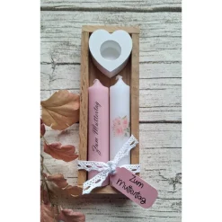 2 Stabkerzen mit Halter im Set in einer Eichen-Holzbox ~ Kerzen "Zum Muttertag" ~ Deko Kerze Mama
