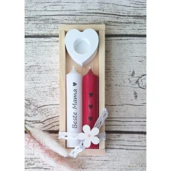 2 Stabkerzen mit Halter im Set in einer Eichen-Holzbox ~ Kerzen "Beste Mama" ~ Deko Kerze Muttertag