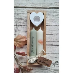 2 Stabkerzen mit Halter im Set in einer Eichen-Holzbox ~ Kerzen "Zum Muttertag" ~ Deko Kerze Mama