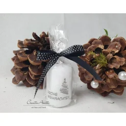 5 Stück Weihnachtskerze - Geschenkkerze -Frohe Weihnachten- schwarz-weiß, verpackt
