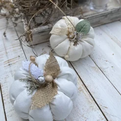2 Stoffkürbisse aus Leinen Natur Herbst Dekoration