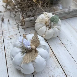 2 Stoffkürbisse aus Leinen Natur Herbst Dekoration