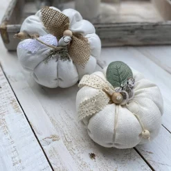 2 Stoffkürbisse aus Leinen Natur Herbst Dekoration