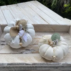 2 Stoffkürbisse aus Leinen Natur Herbst Dekoration