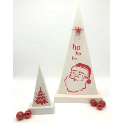 2 Tannenbäume aus Holz, weiß/rot, süße Weihnachtsdeko