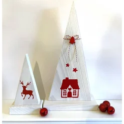 2 Tannenbäume aus Holz, weiß/rot, süße Weihnachtsdeko