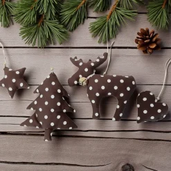 4- teilige Weihnachtsdeko zum aufhängen braun gepunktet