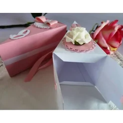 2 Tortenstücke in rosa/weiß für Geldgeschenk/Gastgeschenk zur Hochzeit
