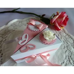 2 Tortenstücke in rosa/weiß für Geldgeschenk/Gastgeschenk zur Hochzeit