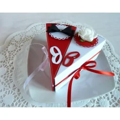2 Tortenstücke in rot/weiß für Geldgeschenk/Gastgeschenk zur Hochzeit