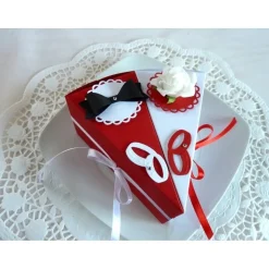 2 Tortenstücke in rot/weiß für Geldgeschenk/Gastgeschenk zur Hochzeit