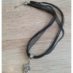 1 Trachten Halsband, Trachtenkette, Organza, Edelweißanhänger, 11 Farben zur Wahl