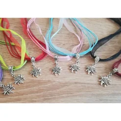 1 Trachten Halsband, Trachtenkette, Organza, Edelweißanhänger, 11 Farben zur Wahl
