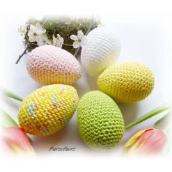 5 Umhäkelte große Ostereier - Ostern,Tisch- oder Streudekoration,Gastgeschenk,hellgelb, weiß