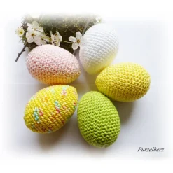 5 Umhäkelte große Ostereier - Ostern,Tisch- oder Streudekoration,Gastgeschenk,hellgelb, weiß