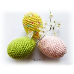 5 Umhäkelte große Ostereier - Ostern,Tisch- oder Streudekoration,Gastgeschenk,hellgelb, weiß