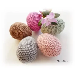 5 Umhäkelte Ostereier - Ostern,Tischdeko,Gastgeschenk,antike Farben,nostalgisch,boho,altrosa,grau,braun