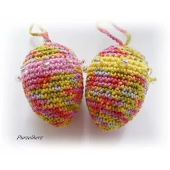 4 Umhäkelte Ostereier zum Aufhängen u. zur Tischdeko - Gastgeschenk,sammeln,Dekoeier,Ostern,bunt