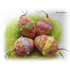 4 Umhäkelte Ostereier zum Aufhängen u. zur Tischdeko - Gastgeschenk,sammeln,Dekoeier,Ostern,bunt