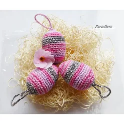 3 umhäkelte Ostereier zum Aufhängen oder Tischdeko - Gastgeschenk,Ostern,Muttertag,Dekoeier,festlich,modern,easter