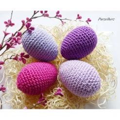 4 umhäkelte Ostereier zur Tischdeko - Gastgeschenk,Ostern,Muttertag,Dekoeier,festlich,modern,easter,pink,lila,flieder