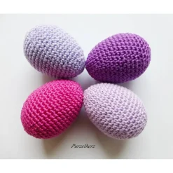 4 umhäkelte Ostereier zur Tischdeko - Gastgeschenk,Ostern,Muttertag,Dekoeier,festlich,modern,easter,pink,lila,flieder