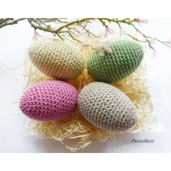 4 umhäkelte Ostereier zur Tischdeko - Gastgeschenk,Ostern,Dekoeier,festlich,modern,grün,altrosa