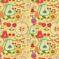 4 Untersetzer Obstgarten, für Flaschen, Karaffen, Schalen + Schüsseln, mit farbigen, stilisierten Sommerfrüchten