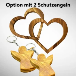2 verbundene Herzen aus Olivenholz personalisierbar