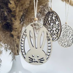 7 verschiedene Eieranhänger aus Holz, Holzeier als Dekoration oder Geschenk zu Ostern, filigrane gelaserte Eier