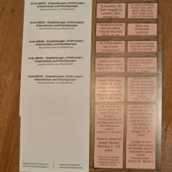 5 verschiedene Karten mit Empfehlungen, Erfahrungen, Erkenntnissen und Ermutigungen von Bewohnern aus Pflegeheimen