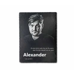 20 x 15 cm Schiefertafel mit Gravur & Foto – Personalisiert als Grabtafel & Grabschmuck
