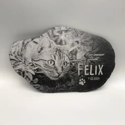 20 x 15 cm Wolke Schiefertafel mit Gravur – Personalisierter Gedenkstein mit Foto & Wunschtext – Tiere