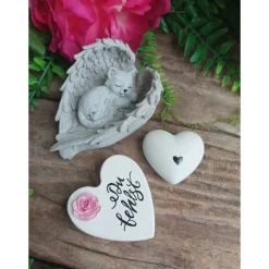 3 x Grabschmuck, Tiergedenkstein, Tiergrabstein, Gedenkstein Katze, Grabschmuck,Flügel,Trauer,  Beton, frostfest. Katze