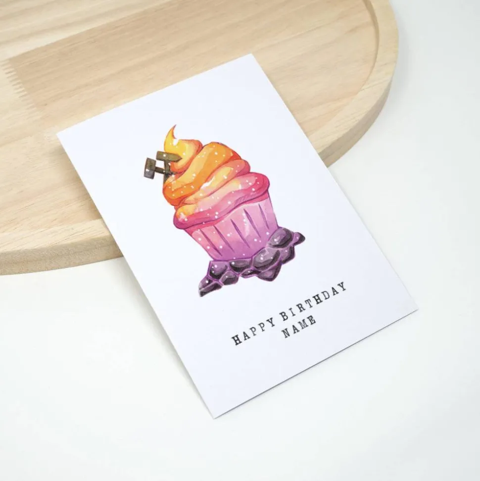 A6 Geburtstagskarte rot orange Cupcake | Ruhrpott Pott | Personalisiert mit Name | Karte mit Umschlag