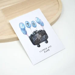 A6 Geburtstagskarte Ruhrpott Kohlenlore blaue Luftballons | Glück auf Karten  | Personalisiert Alter Name