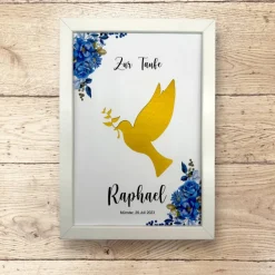 A4 Geldgeschenk zur Taufe, Kommunion, Konfirmation, Friedenstaube mit Blumenranke blau