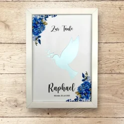 A4 Geldgeschenk zur Taufe, Kommunion, Konfirmation, Friedenstaube mit Blumenranke blau