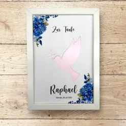 A4 Geldgeschenk zur Taufe, Kommunion, Konfirmation, Friedenstaube mit Blumenranke blau