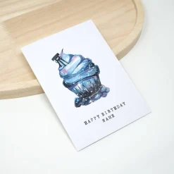 A6 Happy Birthday | Geburtstagskarte Blau schwarz Cupcake | Personalisiert Wunschname | Ruhrpott | Ruhrgebiet | Aquarell