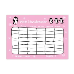 A4 Stundenplan | Pinguin rosa - personalisierbar, optional wiederbeschreibbar