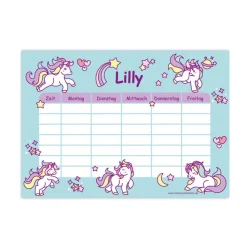 A4 Stundenplan | Regenbogen Einhorn hellblau - personalisierbar, optional wiederbeschreibbar
