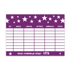 A4 Stundenplan | Sterne lila - personalisierbar, optional wiederbeschreibbar