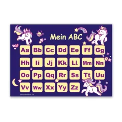 ABC Lernposter | Regenbogen Einhorn dunkelblau