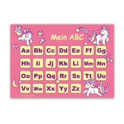 ABC Lernposter | Regenbogen Einhorn rosa