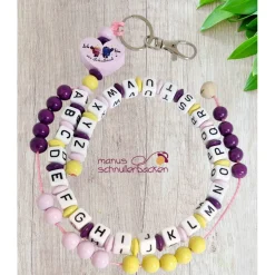 ABC-Rechenkette mit Motivherz " Ich bin ein Schulkind" in Rosa, Purpurlila, Pastellgelb